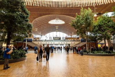 ‘Just in awe’: Portland’s main airport terminal reopens with trees and a 9-acre wood-beamed ceiling