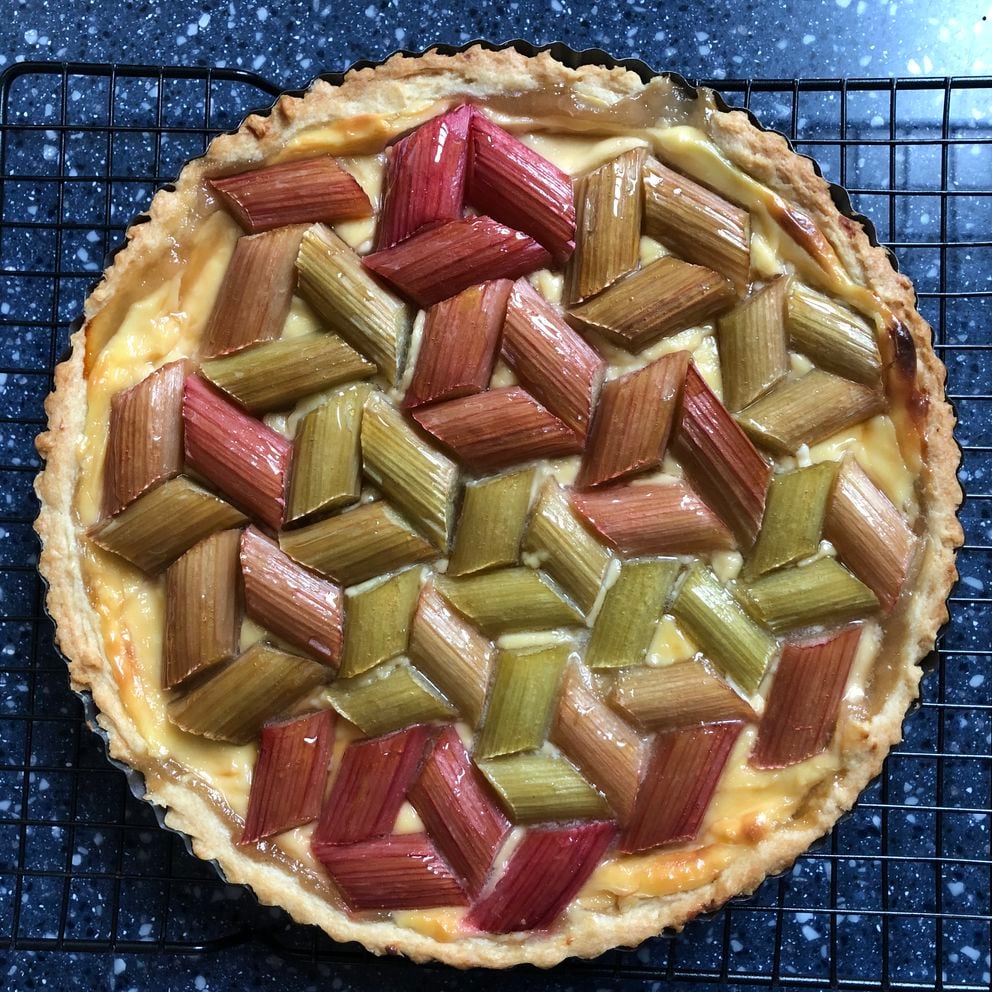 Geometric rhubarb pie from the top. (Julia O'Malley/ADN)