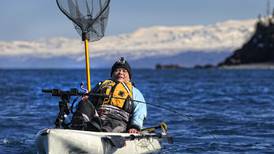Landing sizable halibut fishing Cook Inlet from a 12-foot kayak