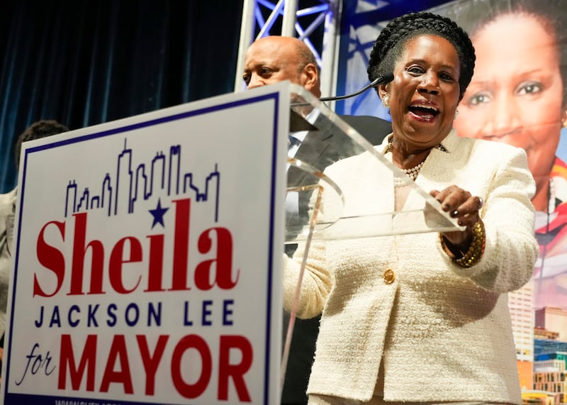FILE - Mayoral candidate U.S. Rep. Sheila Jackson Lee speaks to supporters during an election watch party, Nov. 7, 2023, at Bayou Place in Houston. Longtime U.S. Rep. Sheila Jackson Lee, who helped lead federal efforts to protect women from domestic violence and recognize Juneteenth as a national holiday, has died Sunday, July 19, 2024, after battling pancreatic cancer, according to her chief of staff. (Jason Fochtman/Houston Chronicle via AP, File)