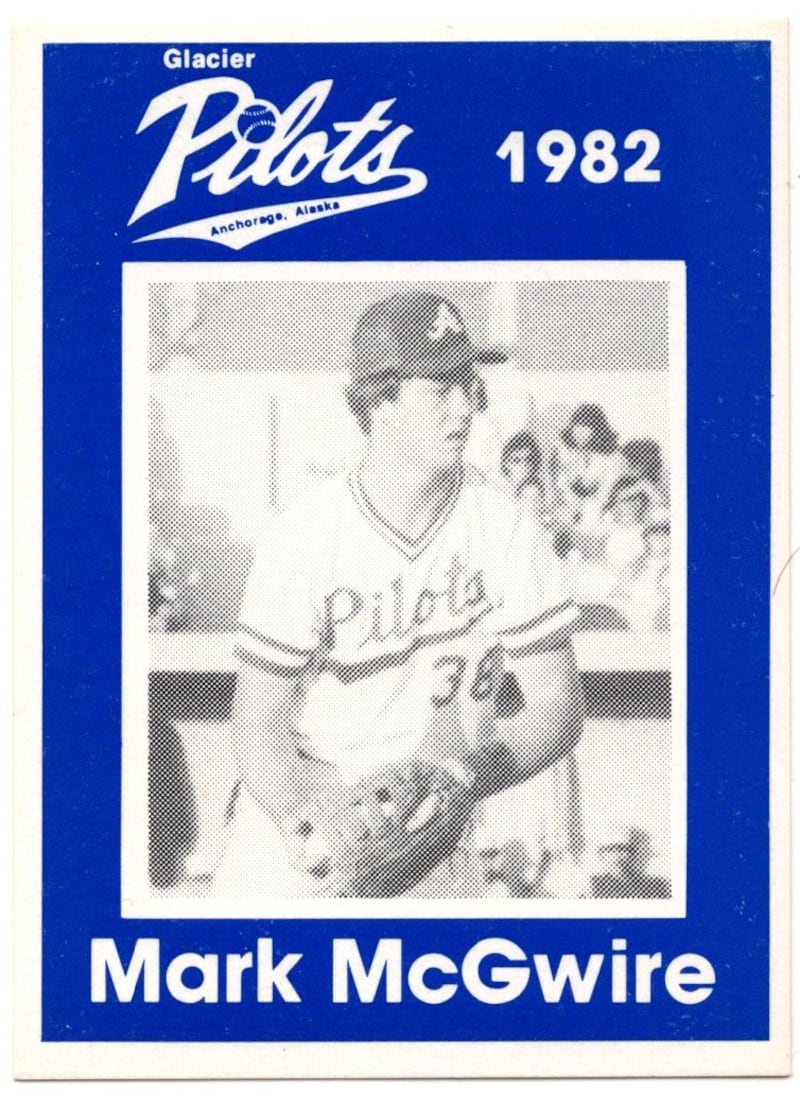 A photo of a circa 1988 Mark McGwire baseball card produced by the Anchorage Glacier Pilots. (Photo provided by David Reamer)