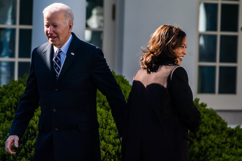 President Joe Biden and Vice President Kamala Harris at the signing of the H.R. 55, the “Emmett Till Antilynching Act” bill, in the Rose Garden at the White House in 2022. Demetrius Freeman/The Washington Post