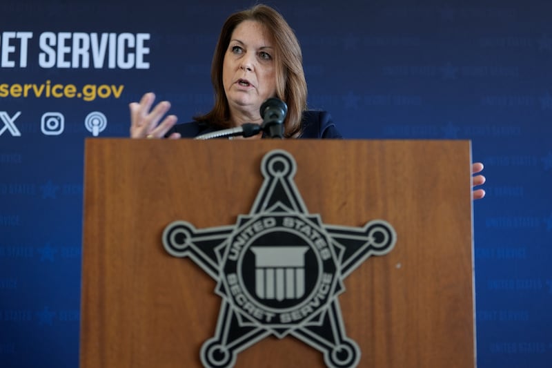 FILE - U.S. Secret Service Director Kimberly Cheatle speaks during a Republican National Convention security news conference, June 6, 2024, in Milwaukee. (AP Photo/Morry Gash, File)