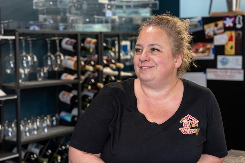61 Degrees North Winery co-owner Carla St Michel in her winery on July 17, 2024 in Midtown. (Loren Holmes / ADN)