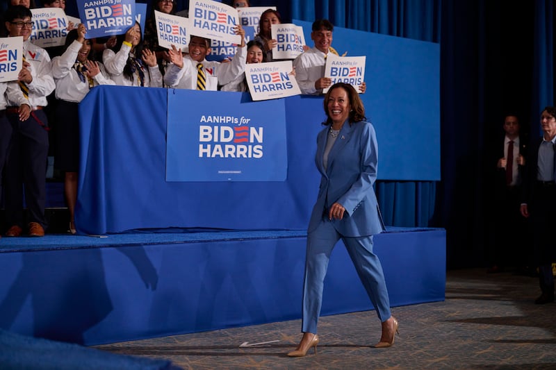 Vice President Kamala Harris arrives to speak during a campaign event in Las Vegas this month. Bridget Bennett for The Washington Post