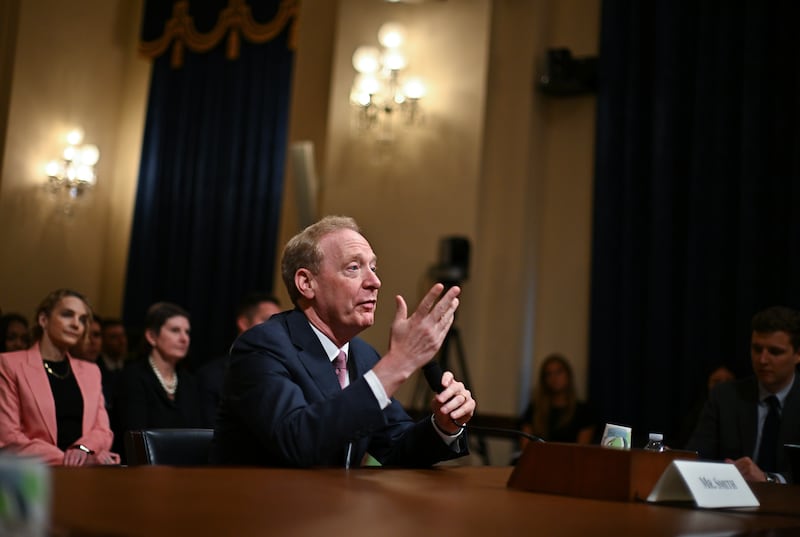 Microsoft President Brad Smith testifies during a House Committee on Homeland Security hearing on June 13 in Washington. (Ricky Carioti/The Washington Post)