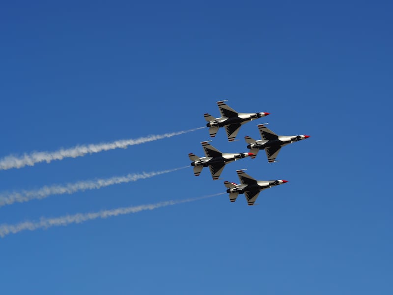 The U.S. Air Force Thunderbirds perform during Arctic Thunder 2024 on Friday. (Zachariah Hughes / ADN)